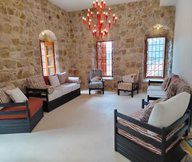 Renovated stone house living room